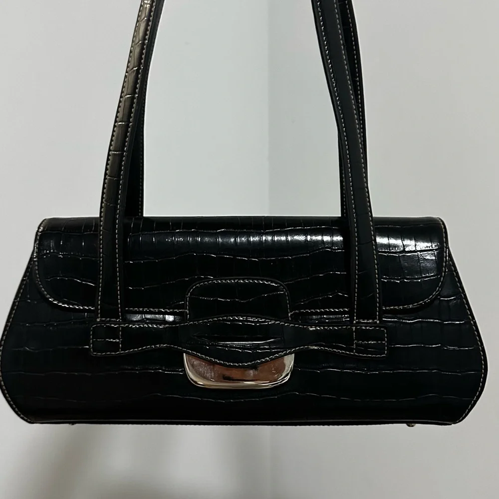 Apt. 9 Black Crocodile-Embossed Shoulder Bag - Picture 1 of 7